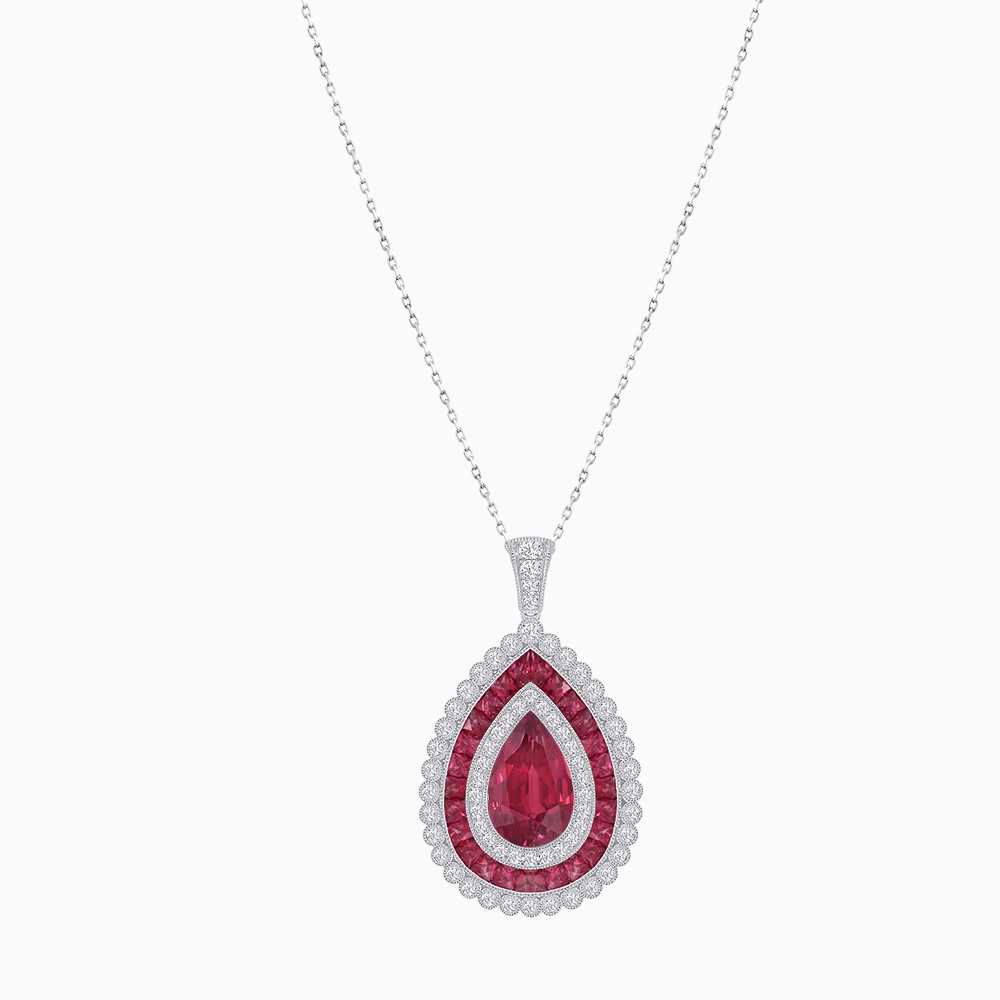 Exquisite Triple Halo Pear - Shaped Pendant with Customizable Center Stone - Mounting - Shahin Jewelry