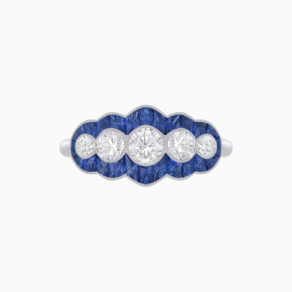 Five Stone Diamond and Blue Sapphire Ring - Shahin Jewelry