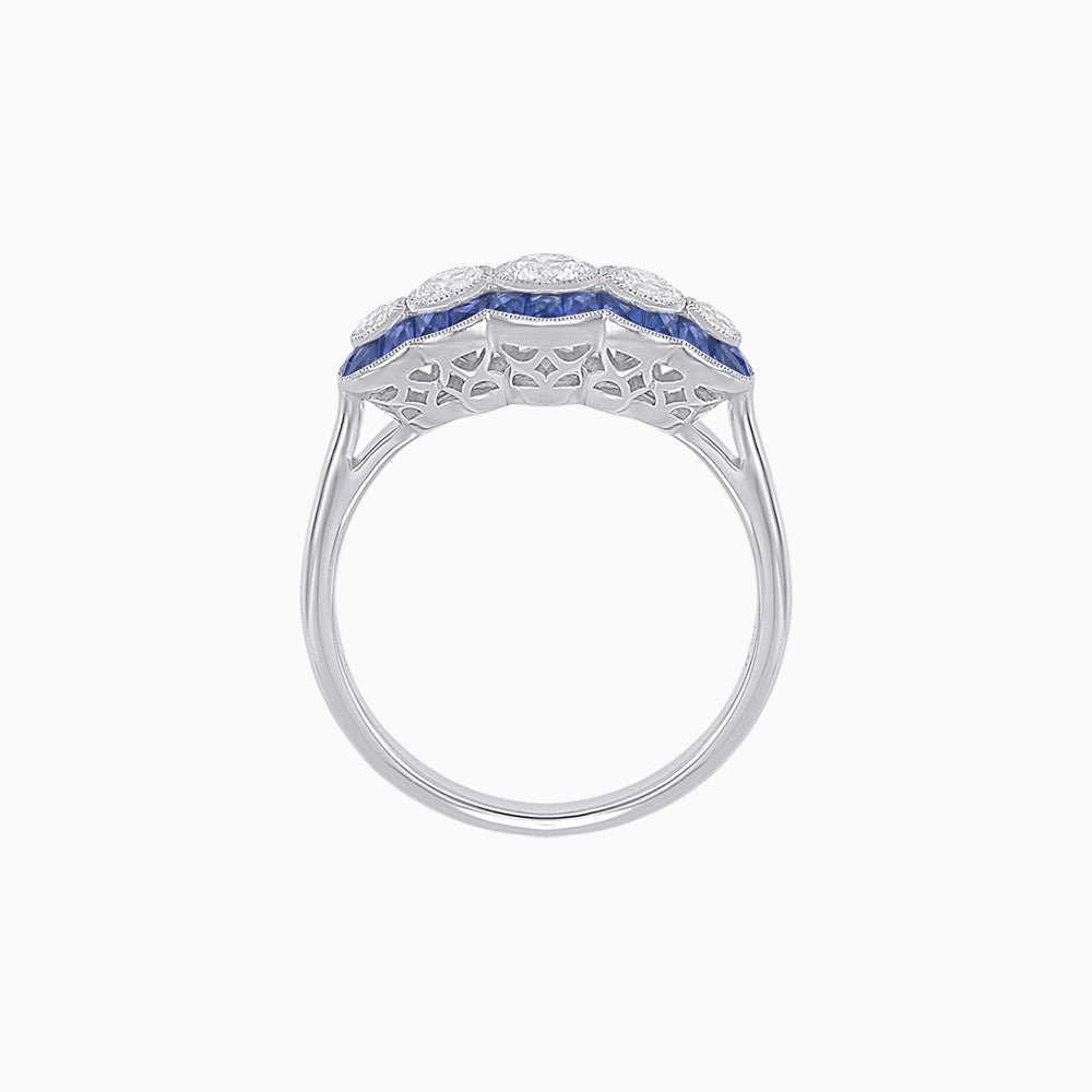 Five Stone Diamond and Blue Sapphire Ring - Shahin Jewelry