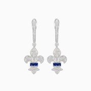 Fleur de Lis Vintage Style Dangle Diamond Earrings - Shahin Jewelry