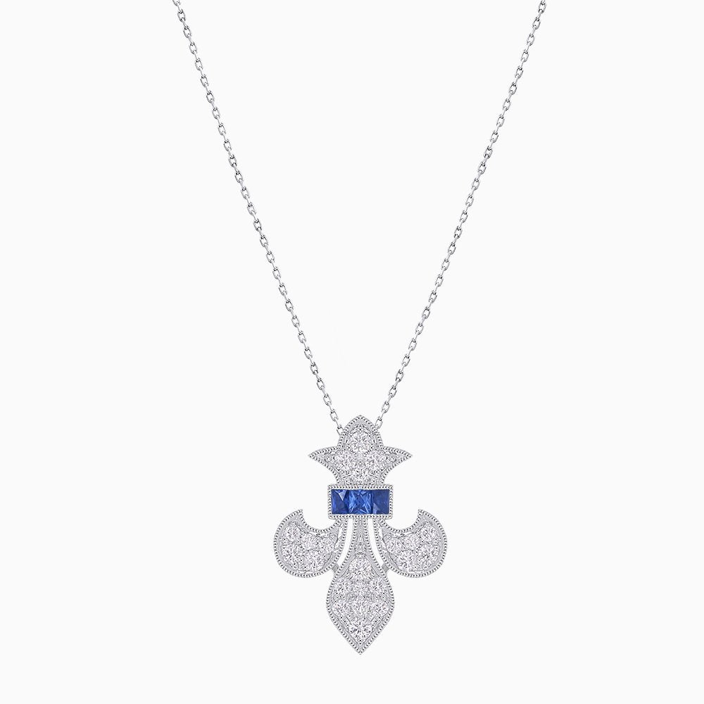 Fleur de Lis Vintage Style Diamond Pendant - Shahin Jewelry
