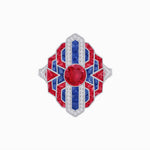 Load image into Gallery viewer, Geometric Art Deco-Style Ring with French-Cut Accents Custom Center Stone Mounting | Hand-Applied Milgrain Detailing - Shahin Jewelry