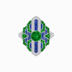 Load image into Gallery viewer, Geometric Art Deco-Style Ring with French-Cut Accents Custom Center Stone Mounting | Hand-Applied Milgrain Detailing - Shahin Jewelry