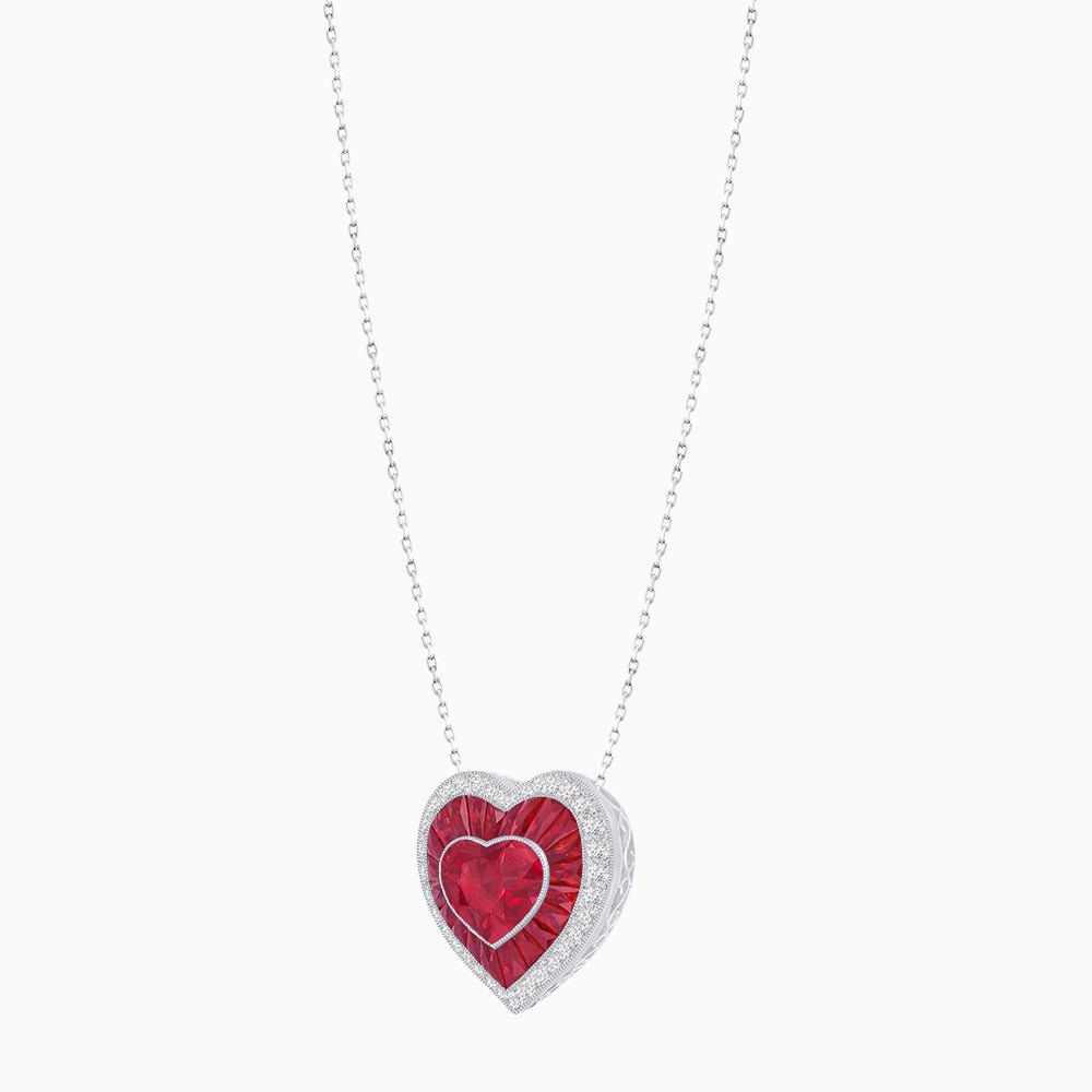 Heart Shape Double Halo Pendant with Diamond and Gemstone | Bezel Setting | Mounting | Without Chain - Shahin Jewelry