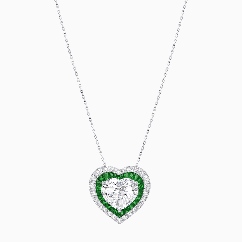 Heart Shape Double Halo Pendant with Diamond and Gemstone | Mounting | Prong Setting |Without Chain - Shahin Jewelry