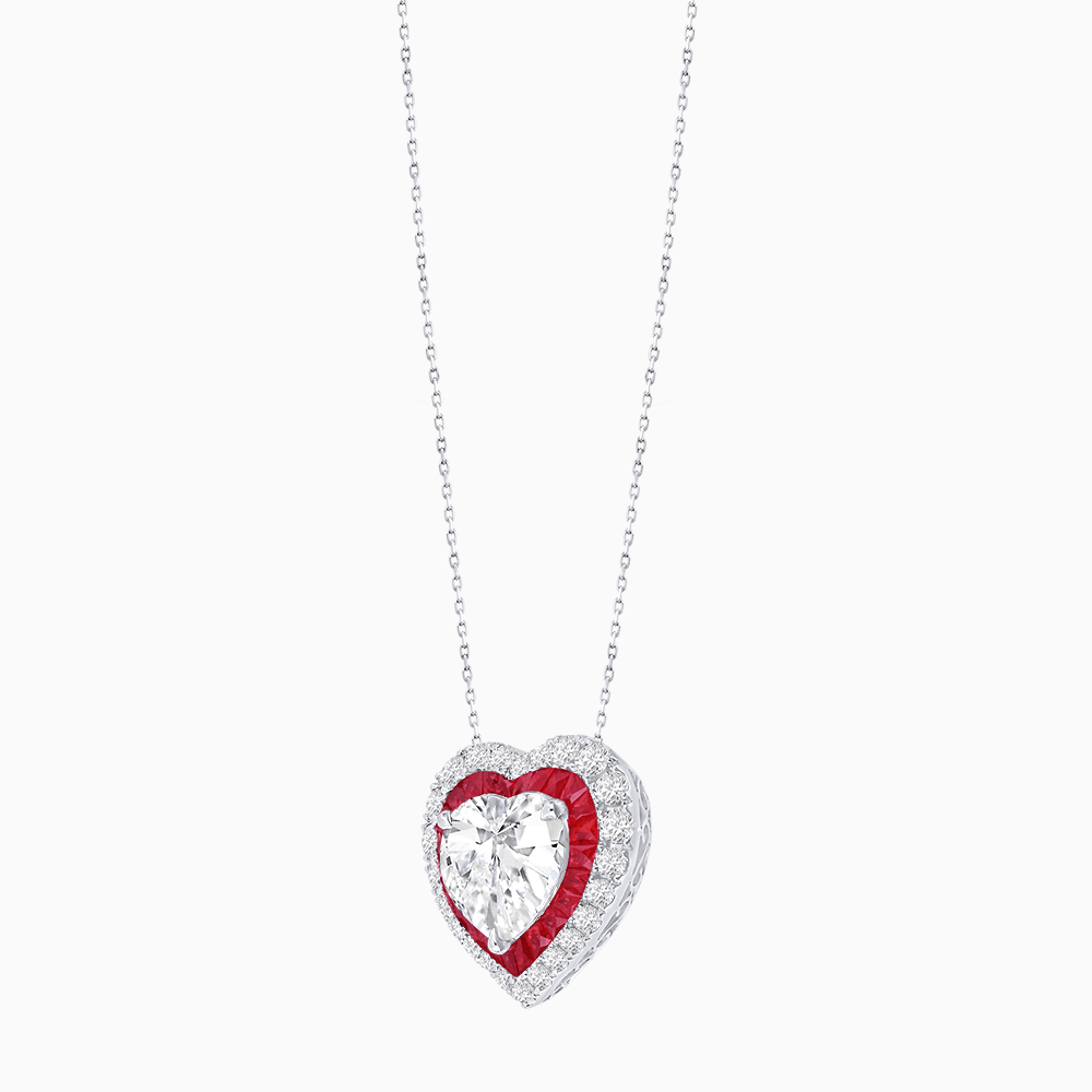 Heart Shape Double Halo Pendant with Diamond and Gemstone | Mounting | Prong Setting |Without Chain - Shahin Jewelry