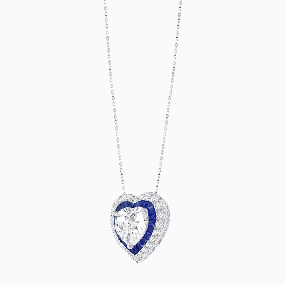 Heart Shape Double Halo Pendant with Diamond and Gemstone | Mounting | Prong Setting |Without Chain - Shahin Jewelry