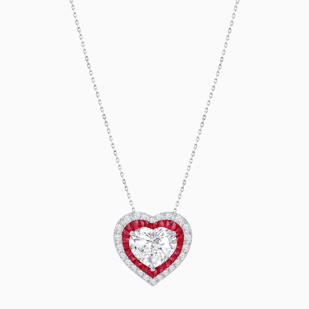Heart Shape Double Halo Pendant with Diamond and Gemstone | Mounting | Prong Setting |Without Chain - Shahin Jewelry