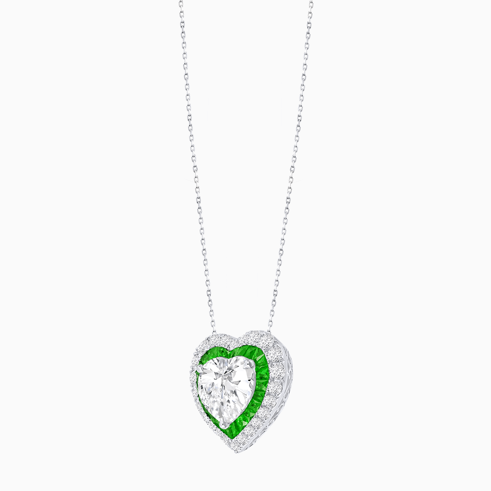 Heart Shape Double Halo Pendant with Diamond and Gemstone | Mounting | Prong Setting |Without Chain - Shahin Jewelry