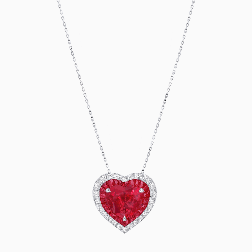 Heart Shape Double Halo Pendant with Diamond and Gemstone | Mounting | Prong Setting |Without Chain (Copy) - Shahin Jewelry