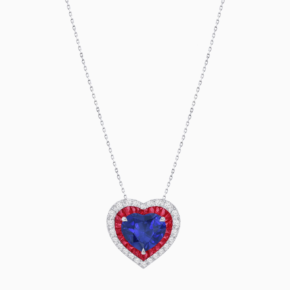 Heart Shape Double Halo Pendant with Diamond and Gemstone | Mounting | Prong Setting |Without Chain (Copy) - Shahin Jewelry