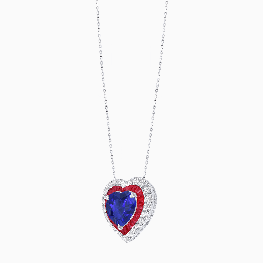 Heart Shape Double Halo Pendant with Diamond and Gemstone | Mounting | Prong Setting |Without Chain (Copy) - Shahin Jewelry