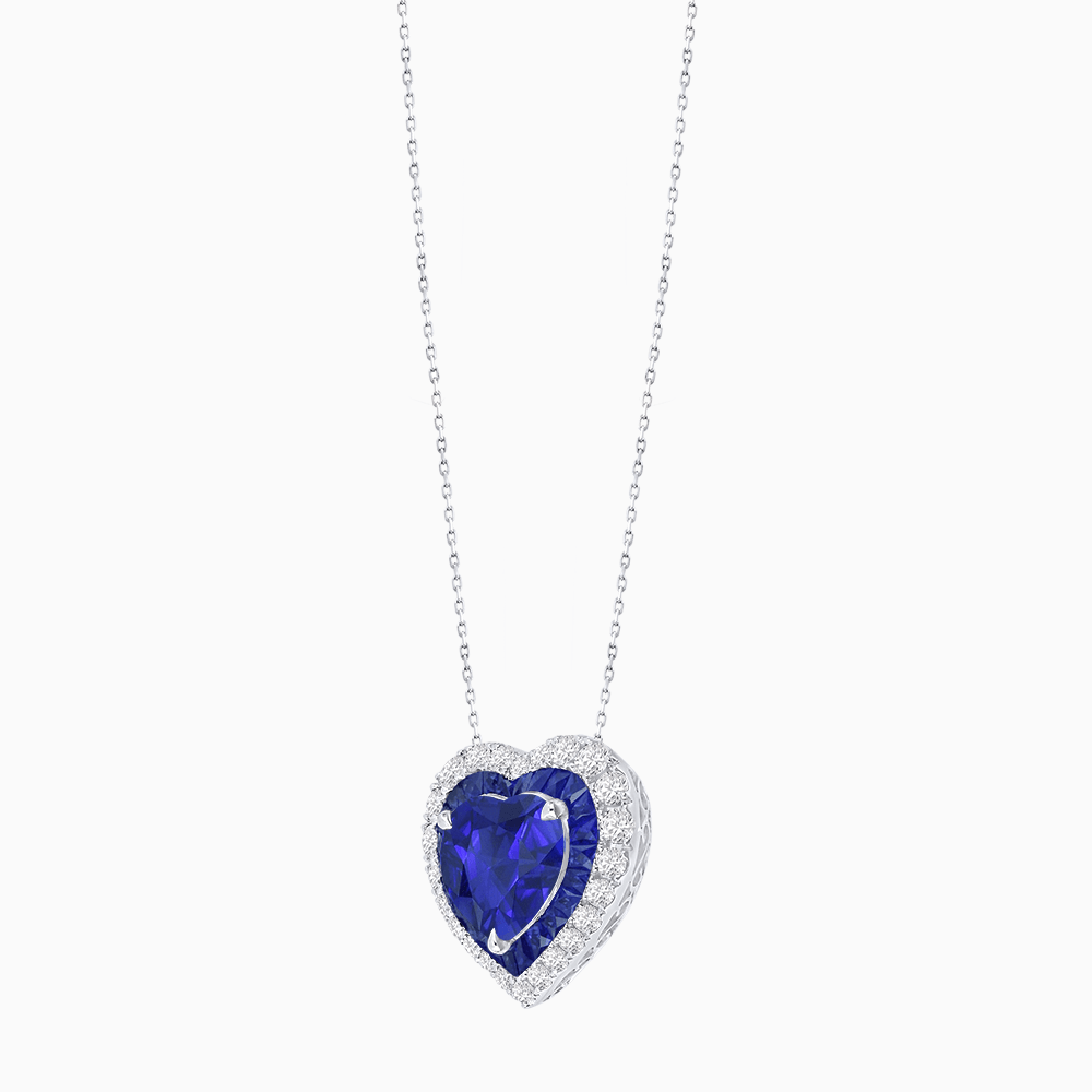 Heart Shape Double Halo Pendant with Diamond and Gemstone | Mounting | Prong Setting |Without Chain (Copy) - Shahin Jewelry