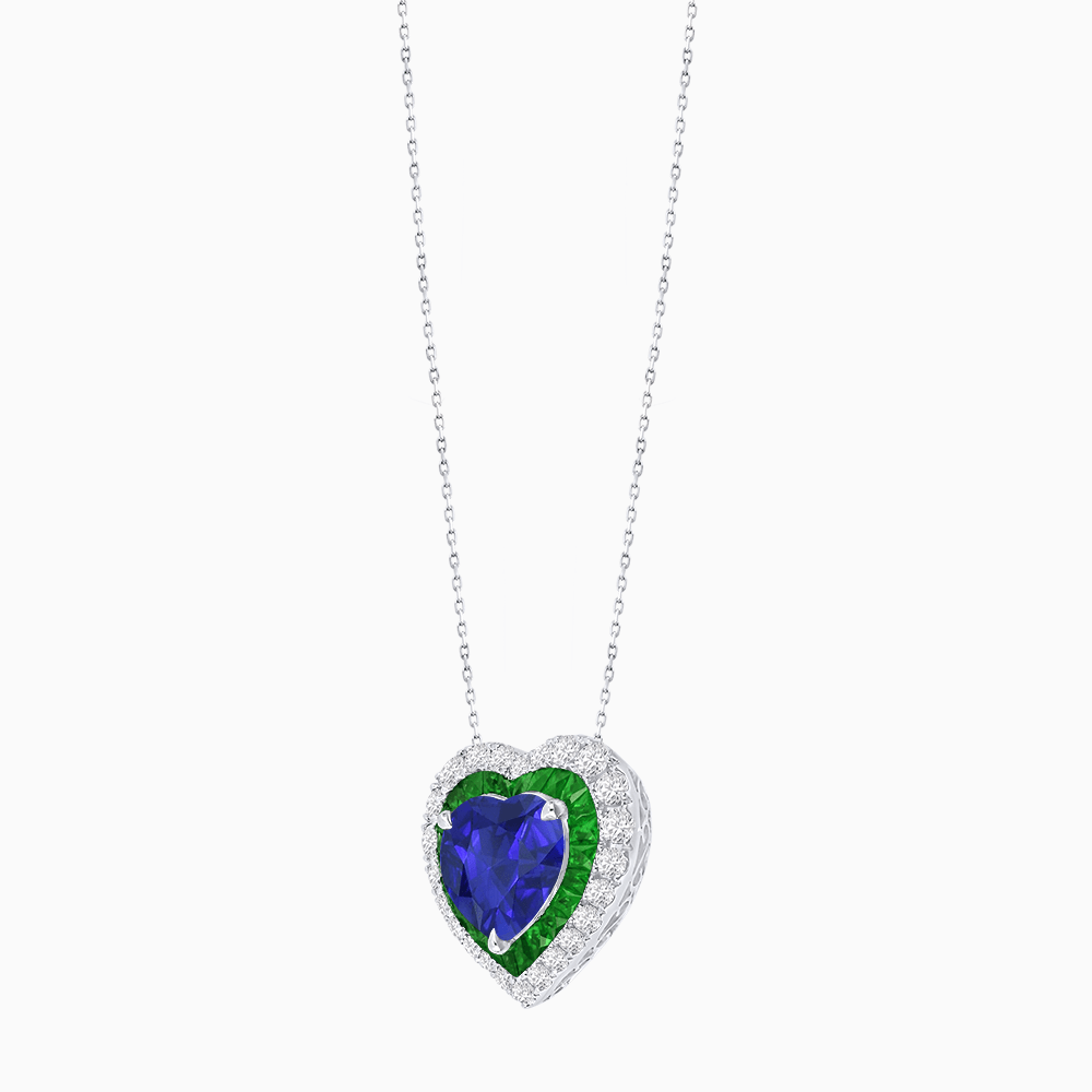 Heart Shape Double Halo Pendant with Diamond and Gemstone | Mounting | Prong Setting |Without Chain (Copy) - Shahin Jewelry