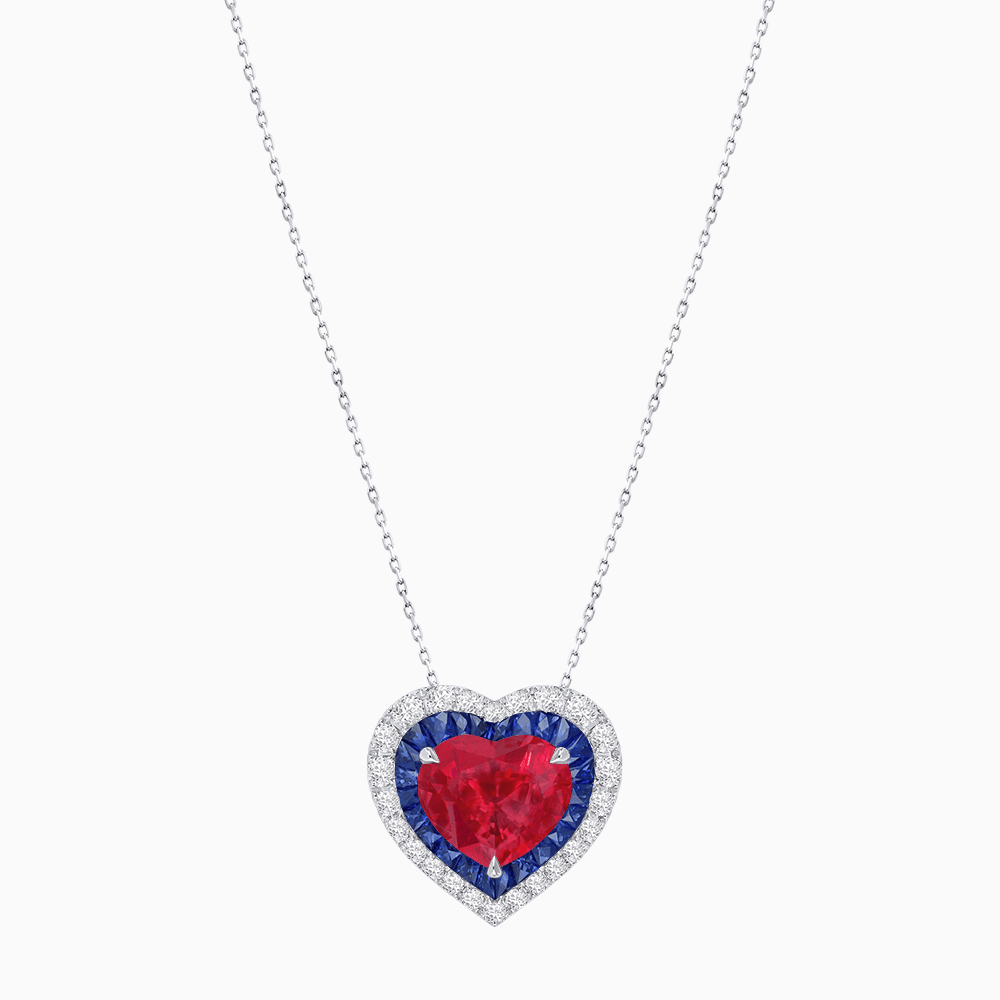 Heart Shape Double Halo Pendant with Diamond and Gemstone | Mounting | Prong Setting |Without Chain (Copy) - Shahin Jewelry