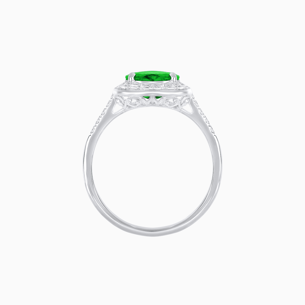 Heart Shape Ring with Baguette Diamond Halo and Diamond Accents - Shahin Jewelry