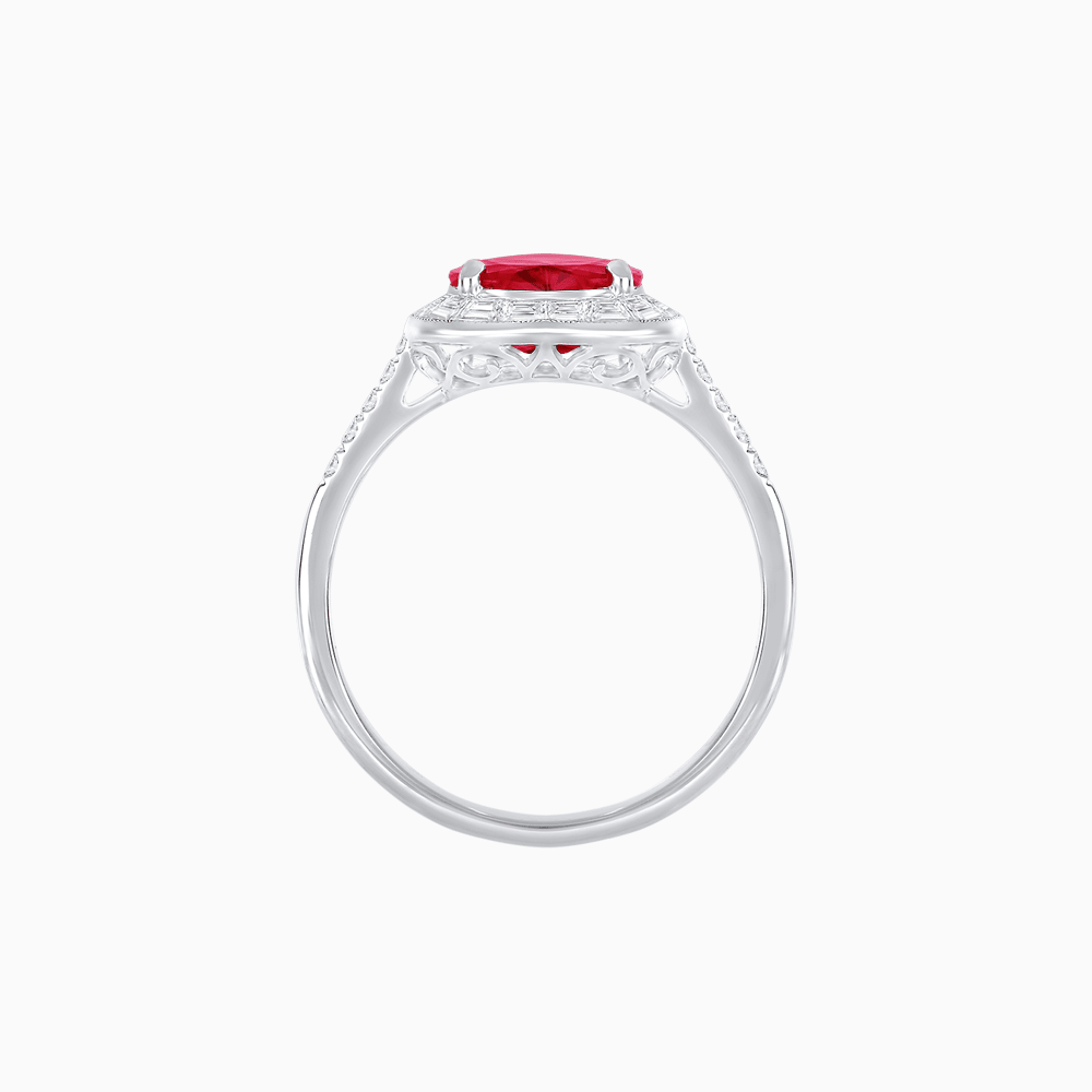 Heart Shape Ring with Baguette Diamond Halo and Diamond Accents - Shahin Jewelry