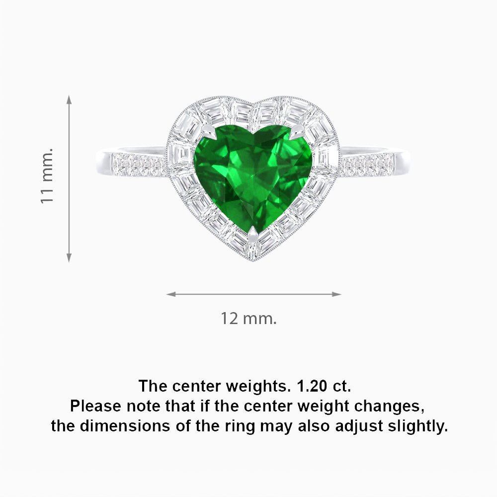 Heart Shape Ring with Baguette Diamond Halo and Diamond Accents - Shahin Jewelry
