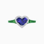 Load image into Gallery viewer, Heart Shape Ring with Diamond Halo and French-Cut Gemstone Shoulder Accents - Shahin Jewelry