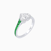 Heart Shape Ring with Diamond Halo and French-Cut Gemstone Shoulder Accents - Shahin Jewelry