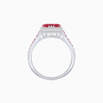 Load image into Gallery viewer, Heart Shape Ring with Diamond Halo and French-Cut Gemstone Shoulder Accents - Shahin Jewelry