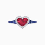 Load image into Gallery viewer, Heart Shape Ring with Diamond Halo and French-Cut Gemstone Shoulder Accents - Shahin Jewelry