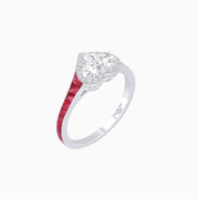 Heart Shape Ring with Diamond Halo and French-Cut Gemstone Shoulder Accents - Shahin Jewelry