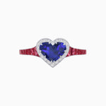 Load image into Gallery viewer, Heart Shape Ring with Diamond Halo and French-Cut Gemstone Shoulder Accents - Shahin Jewelry