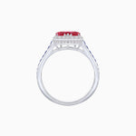 Load image into Gallery viewer, Heart Shape Ring with Diamond Halo and French-Cut Gemstone Shoulder Accents - Shahin Jewelry