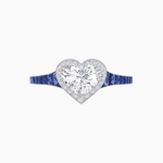 Load image into Gallery viewer, Heart Shape Ring with Diamond Halo and French-Cut Gemstone Shoulder Accents - Shahin Jewelry