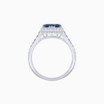 Load image into Gallery viewer, Heart Shape Ring with Diamond Halo and French-Cut Gemstone Shoulder Accents - Shahin Jewelry