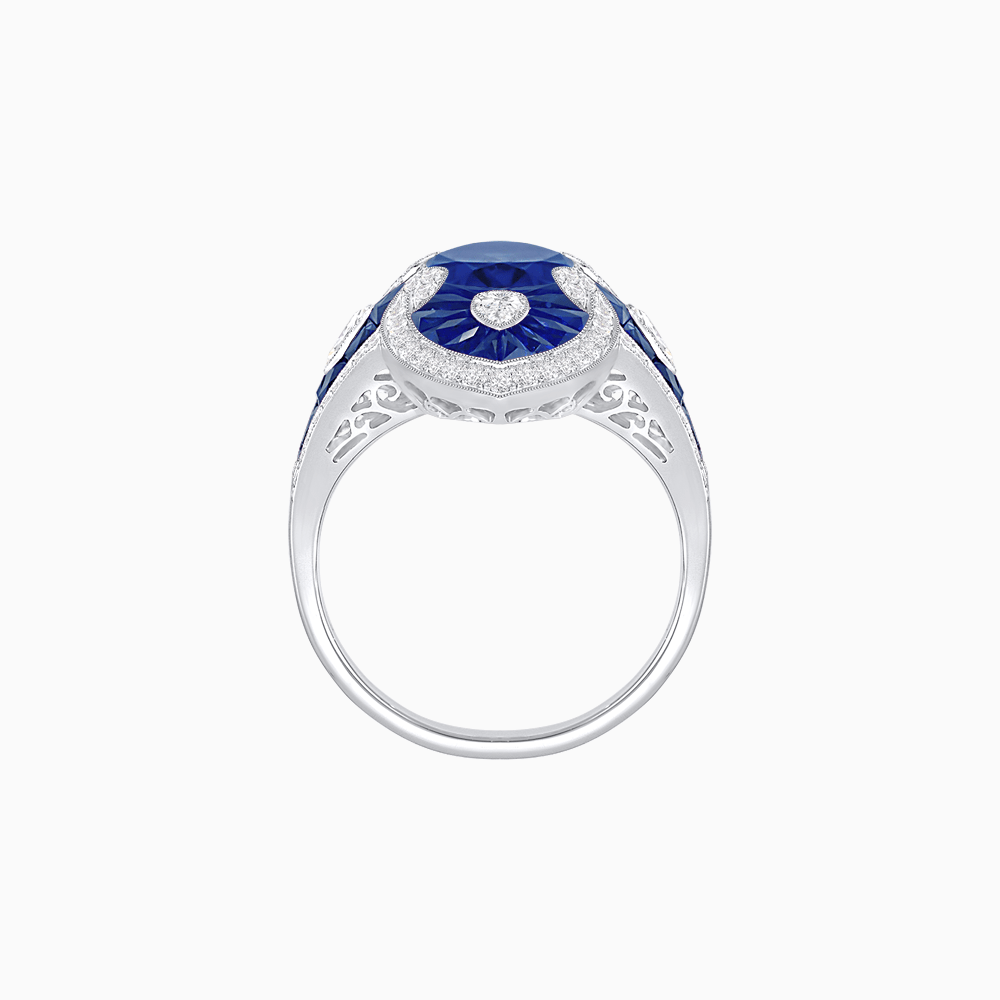 intage - Inspired Statement Mounting Ring with Diamond & Gemstone Accents - Shahin Jewelry