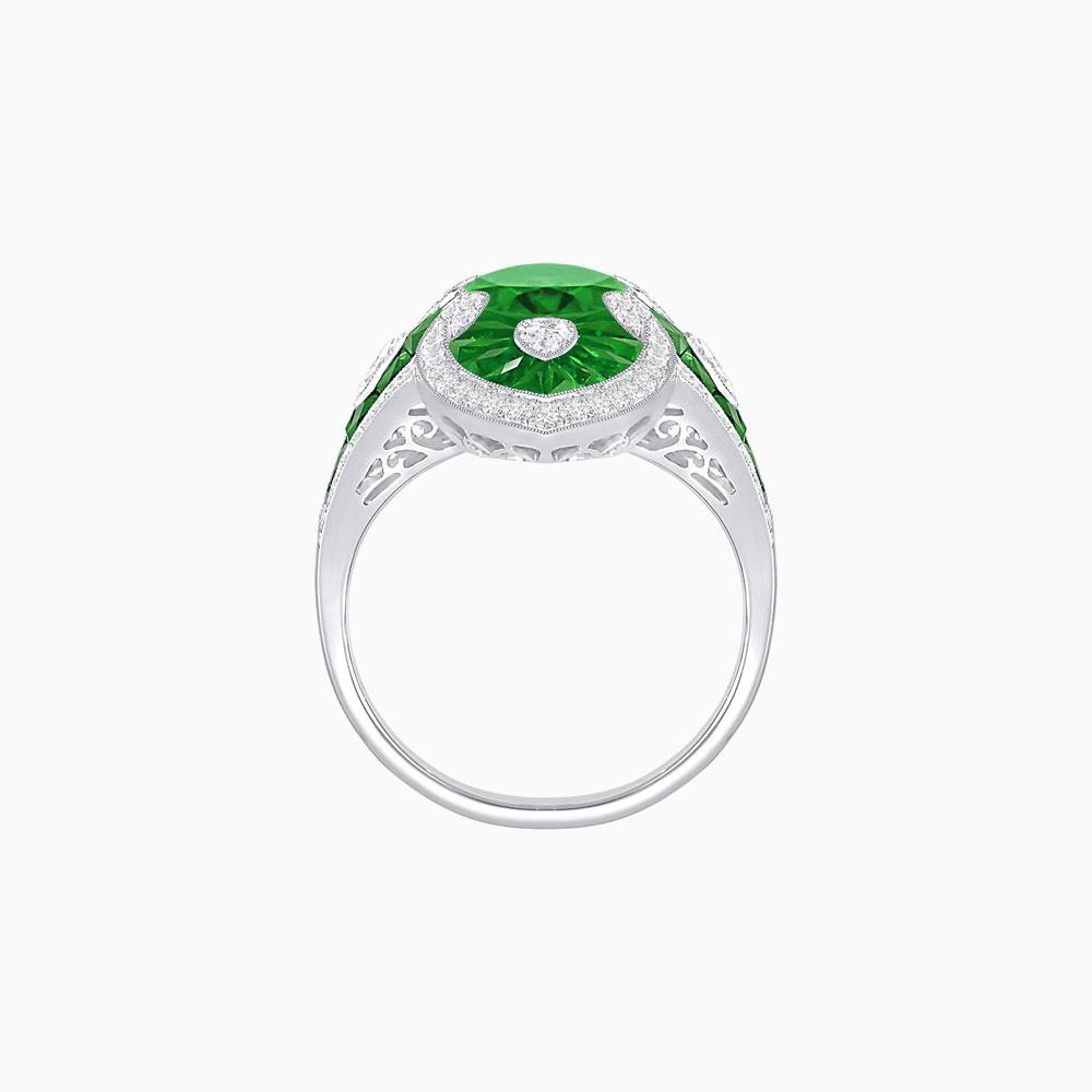 intage - Inspired Statement Mounting Ring with Diamond & Gemstone Accents - Shahin Jewelry