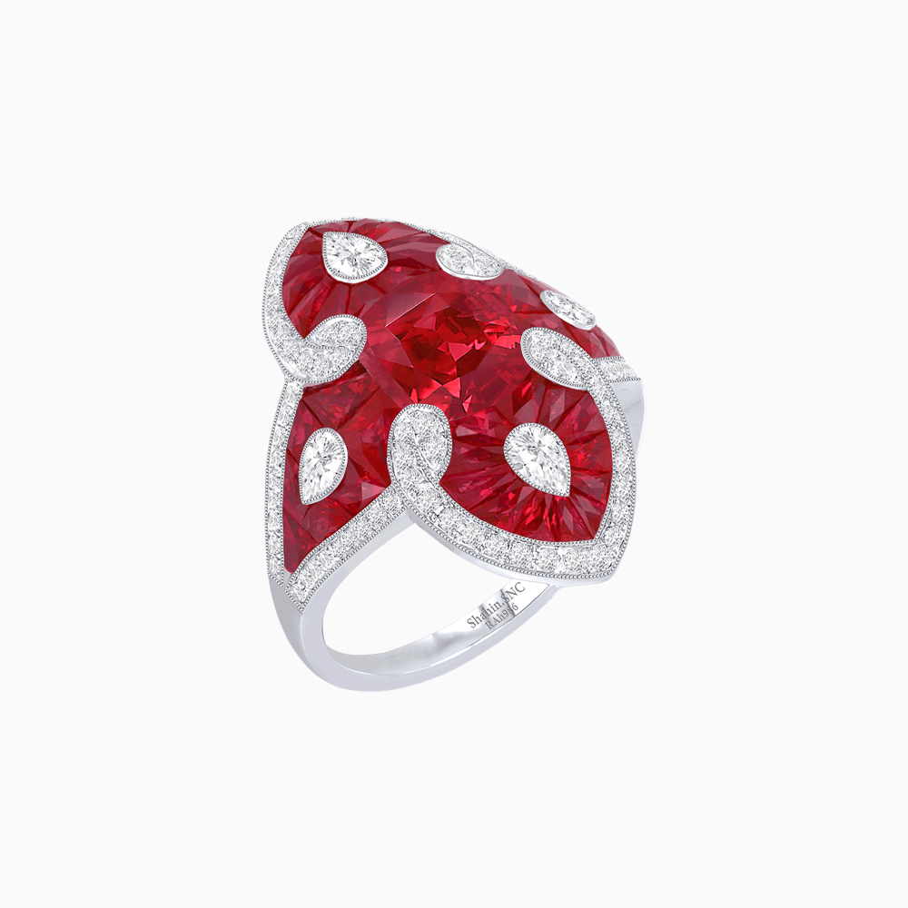 intage - Inspired Statement Mounting Ring with Diamond & Gemstone Accents - Shahin Jewelry