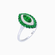 Marquise Cut Center Stone Double Halo Ring Mounting with Calibre Cut Gemstone Halo - Shahin Jewelry