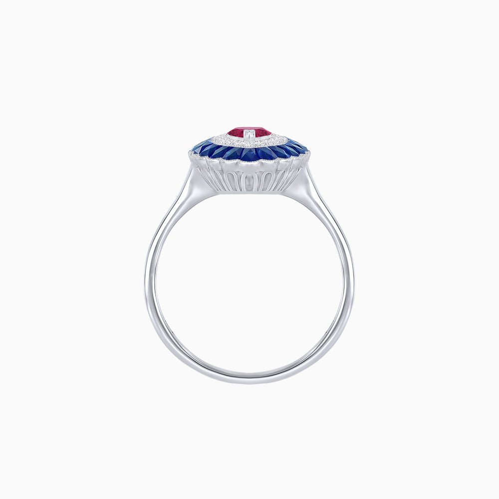 Marquise Cut Center Stone Double Halo Ring Mounting with Calibre Cut Gemstone Halo - Shahin Jewelry