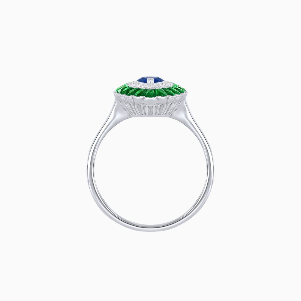 Marquise Cut Center Stone Double Halo Ring Mounting with Calibre Cut Gemstone Halo - Shahin Jewelry