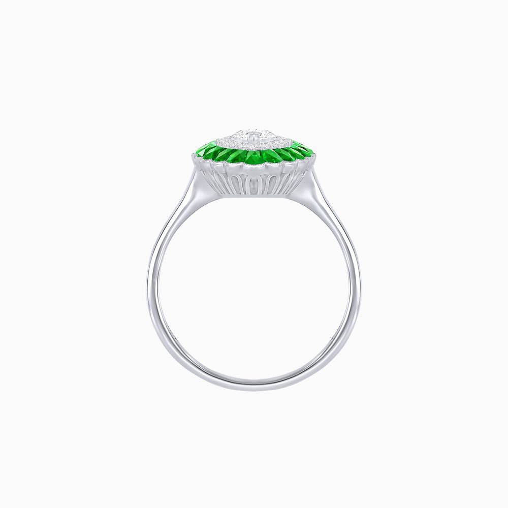 Marquise Cut Center Stone Double Halo Ring Mounting with Calibre Cut Gemstone Halo - Shahin Jewelry
