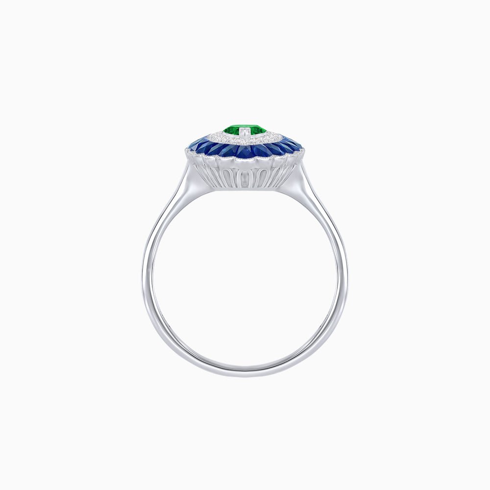 Marquise Cut Center Stone Double Halo Ring Mounting with Calibre Cut Gemstone Halo - Shahin Jewelry