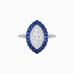 Load image into Gallery viewer, Marquise Cut Center Stone Double Halo Ring Mounting with Calibre Cut Gemstone Halo - Shahin Jewelry