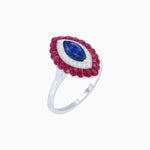 Load image into Gallery viewer, Marquise Cut Center Stone Double Halo Ring Mounting with Calibre Cut Gemstone Halo - Shahin Jewelry