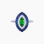 Load image into Gallery viewer, Marquise Cut Center Stone Double Halo Ring Mounting with Calibre Cut Gemstone Halo - Shahin Jewelry