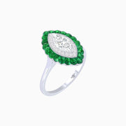 Marquise Cut Center Stone Double Halo Ring Mounting with Calibre Cut Gemstone Halo - Shahin Jewelry