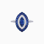 Load image into Gallery viewer, Marquise Cut Center Stone Double Halo Ring Mounting with Calibre Cut Gemstone Halo - Shahin Jewelry