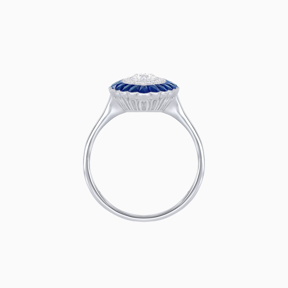 Marquise Cut Center Stone Double Halo Ring Mounting with Calibre Cut Gemstone Halo - Shahin Jewelry