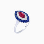 Load image into Gallery viewer, Marquise Cut Center Stone Double Halo Ring Mounting with Calibre Cut Gemstone Halo - Shahin Jewelry