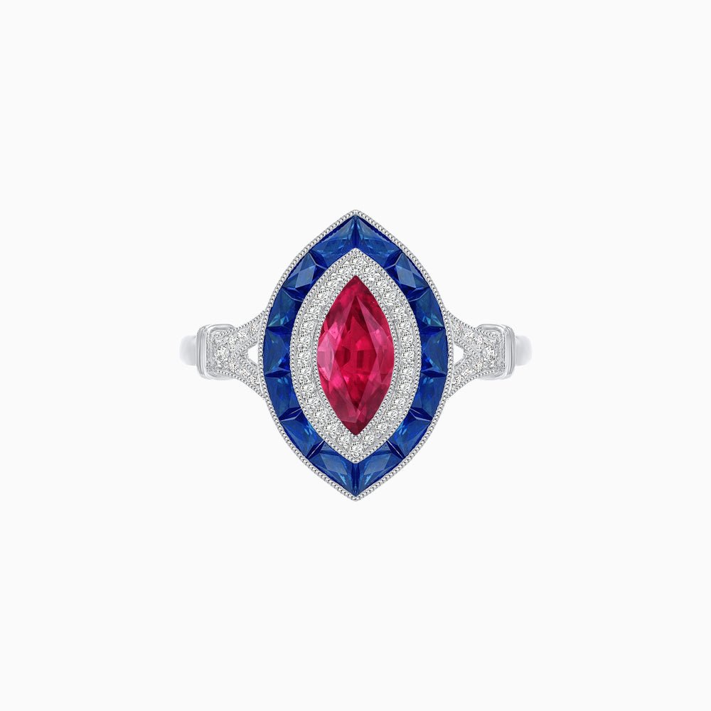 Marquise Cut Center Stone Double Halo Ring Mounting with French Cut Gemstone Accents - Shahin Jewelry