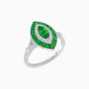 Marquise Cut Center Stone Double Halo Ring Mounting with French Cut Gemstone Accents - Shahin Jewelry
