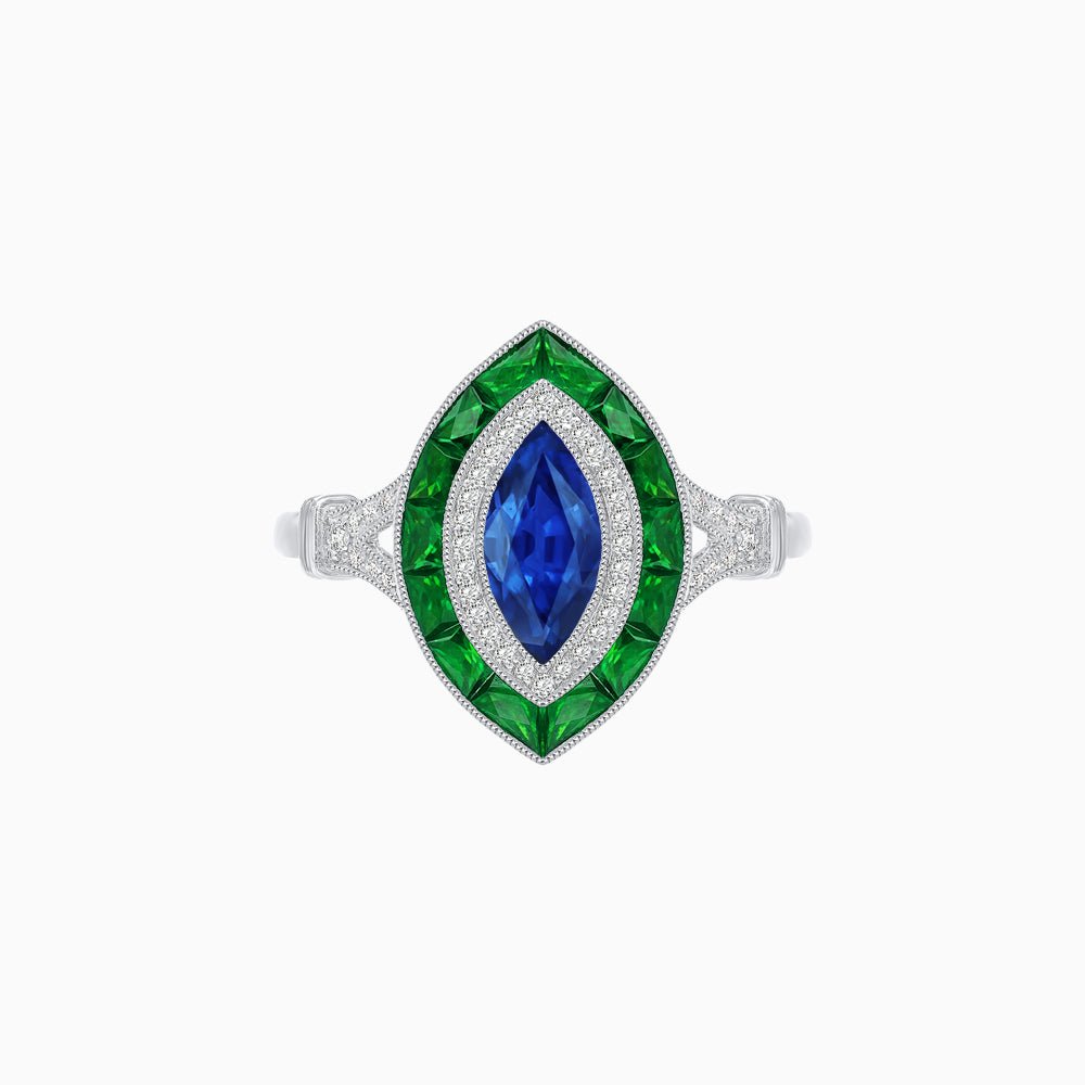 Marquise Cut Center Stone Double Halo Ring Mounting with French Cut Gemstone Accents - Shahin Jewelry