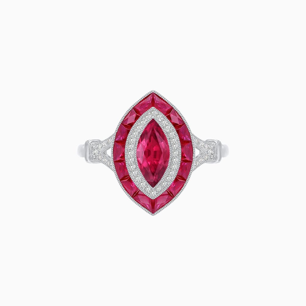 Marquise Cut Center Stone Double Halo Ring Mounting with French Cut Gemstone Accents - Shahin Jewelry